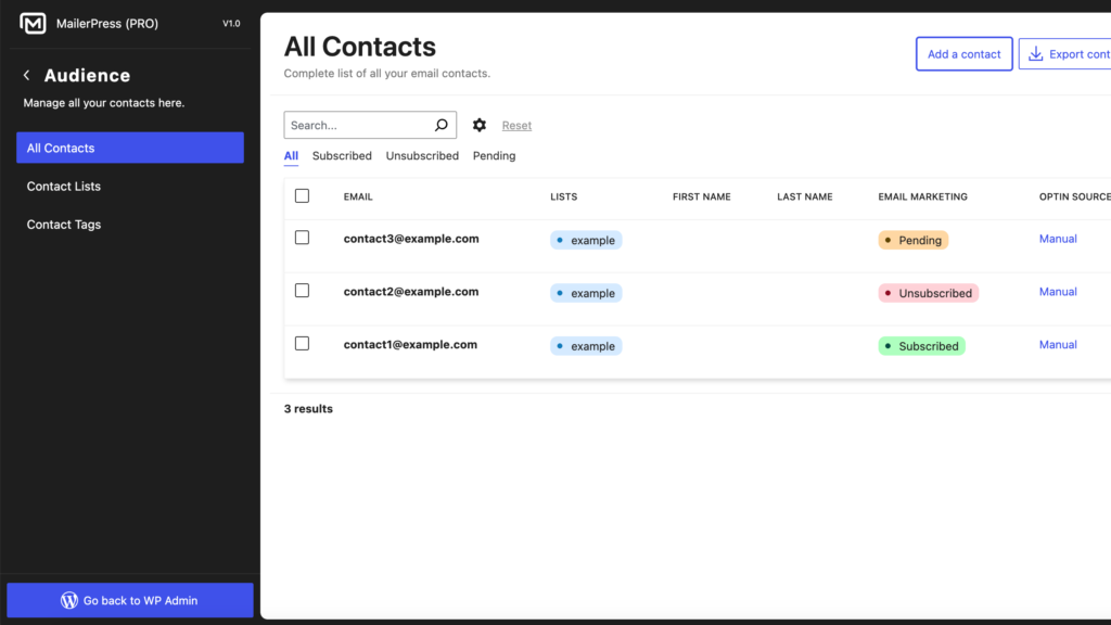 mailerpress contacts