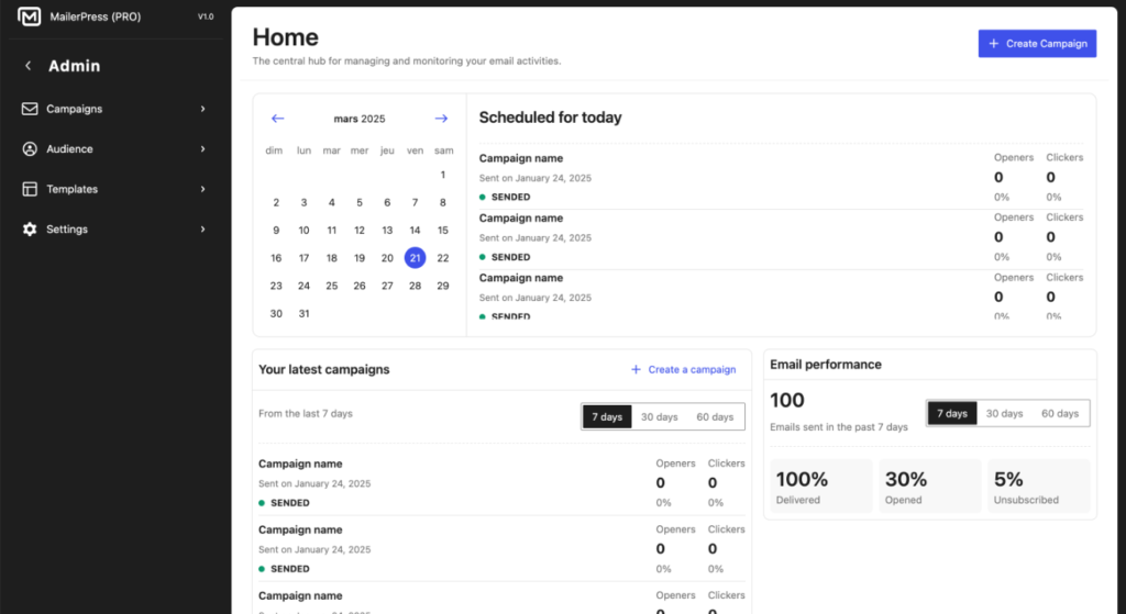 MailerPress dashboard