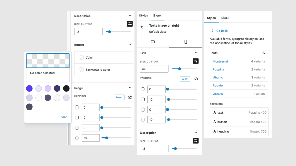 Block settings panels in MailerPress