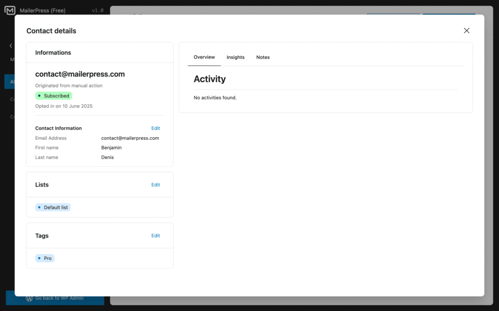 Edit a contact - MailerPress