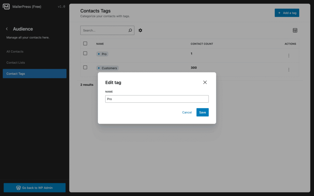 Edit a contact tag - MailerPress