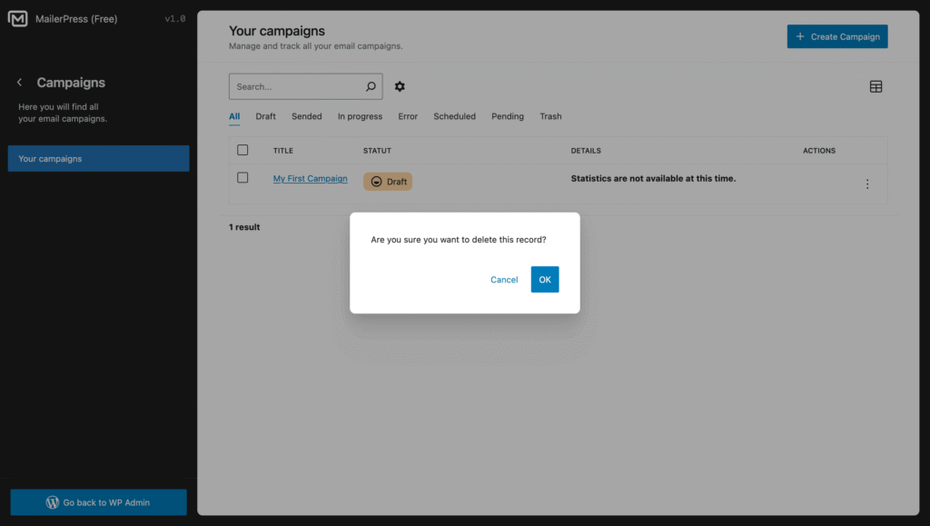 Delete a campaign - MailerPress