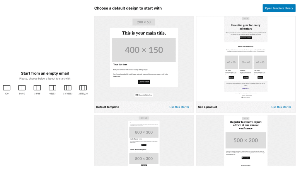 Choose a template to get started - MailerPress Editor