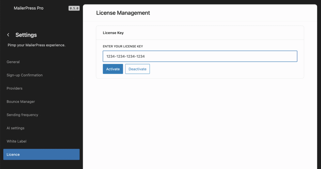 license settings mailerpress