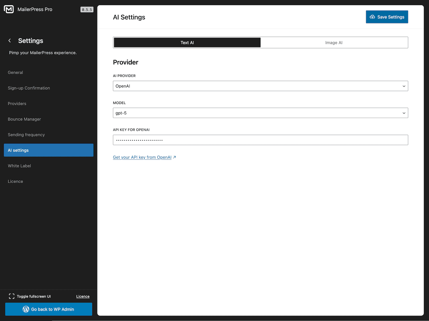 AI settings - MailerPress Pro