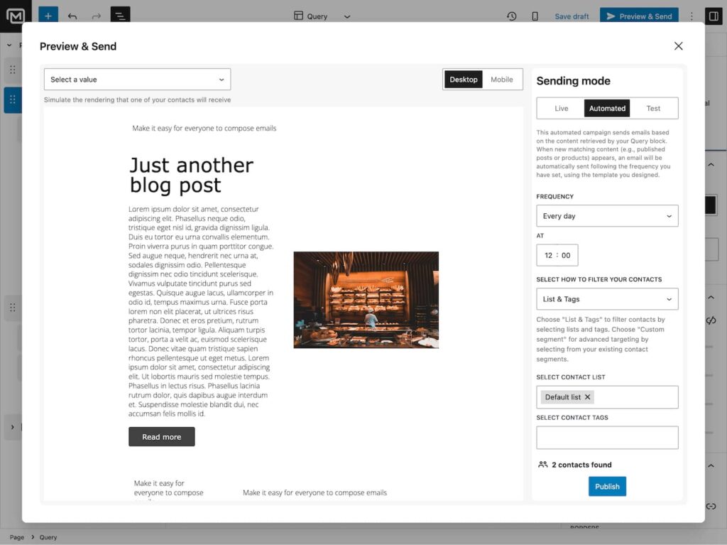 Prévisualisation et envoi – MailerPress