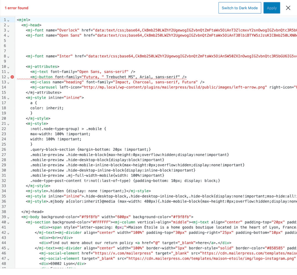 Editeur de code MailerPress