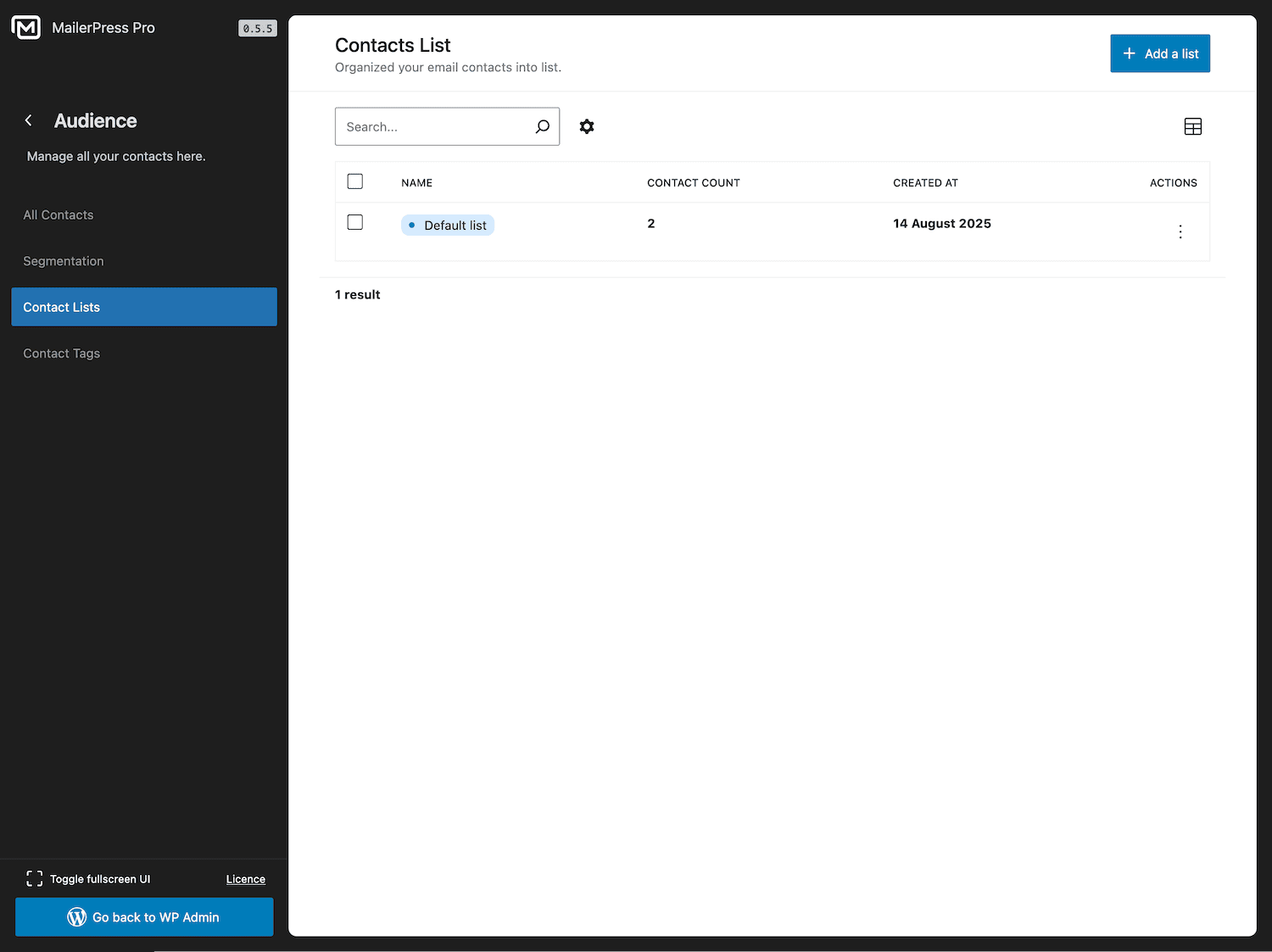 mailerpress contact lists