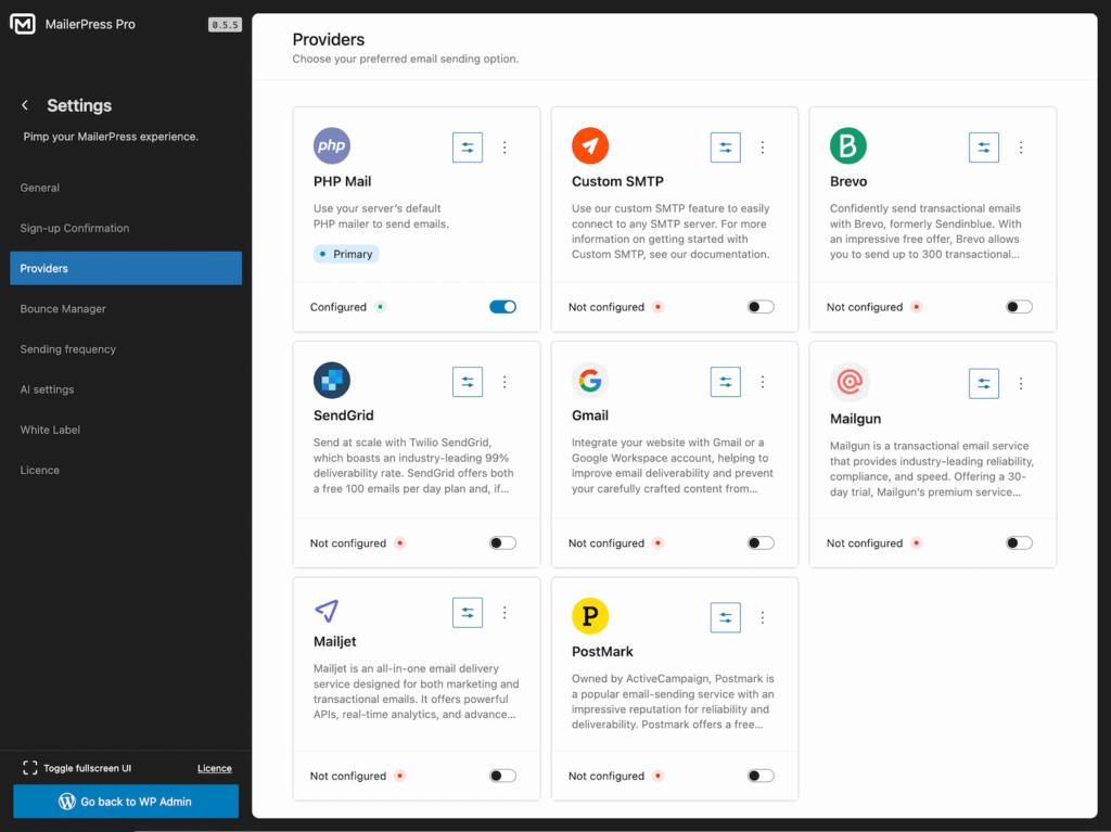 Email service provider settings - MailerPress
