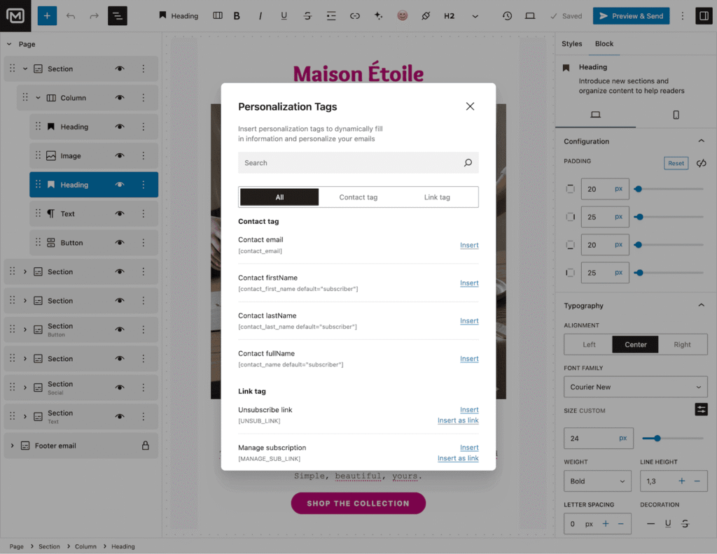 Fusionner les balises – MailerPress