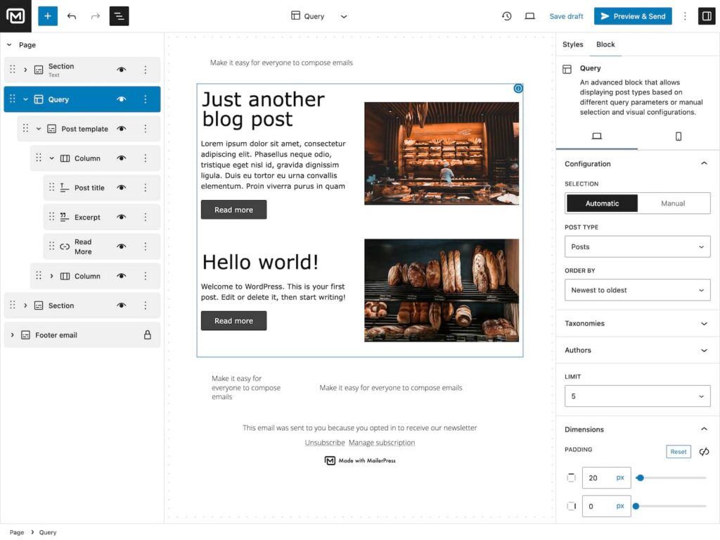 mailerpress query block