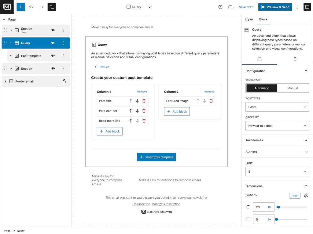 MailerPress Query Block - Custom Post Template