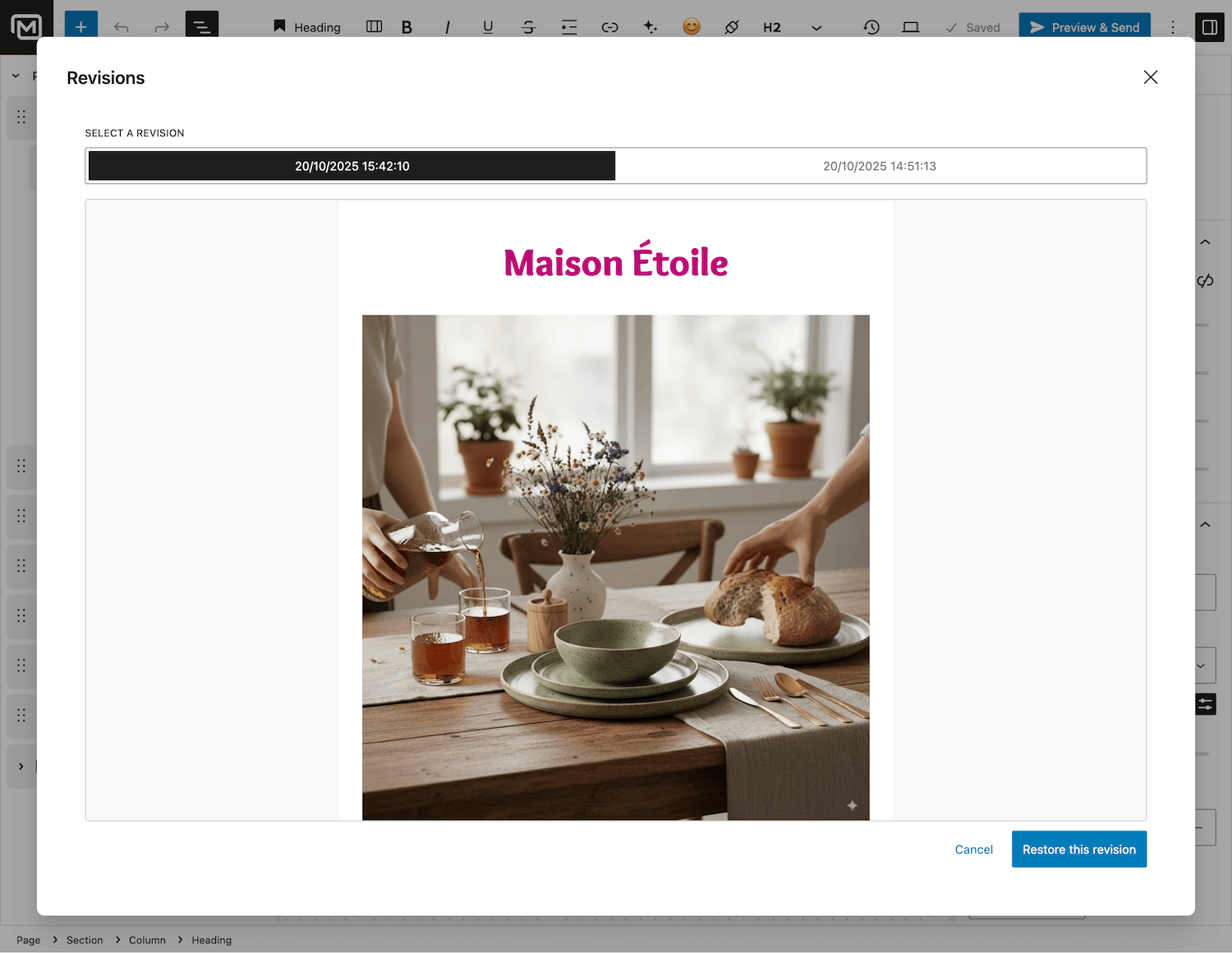 Revisions in MailerPress