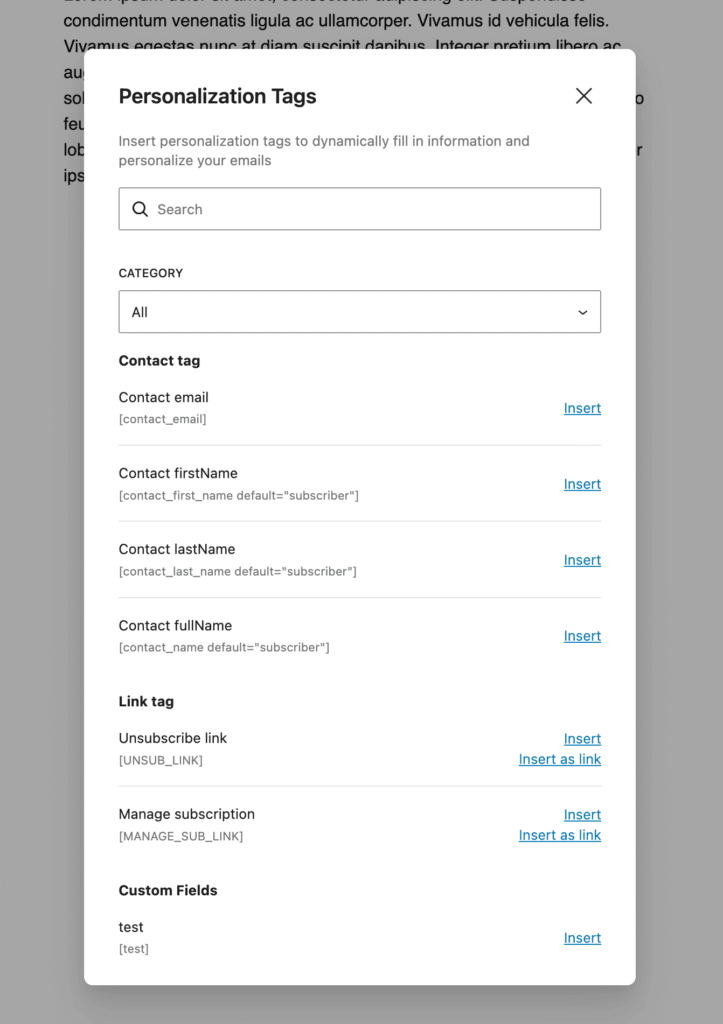 Personalization tags - MailerPress
