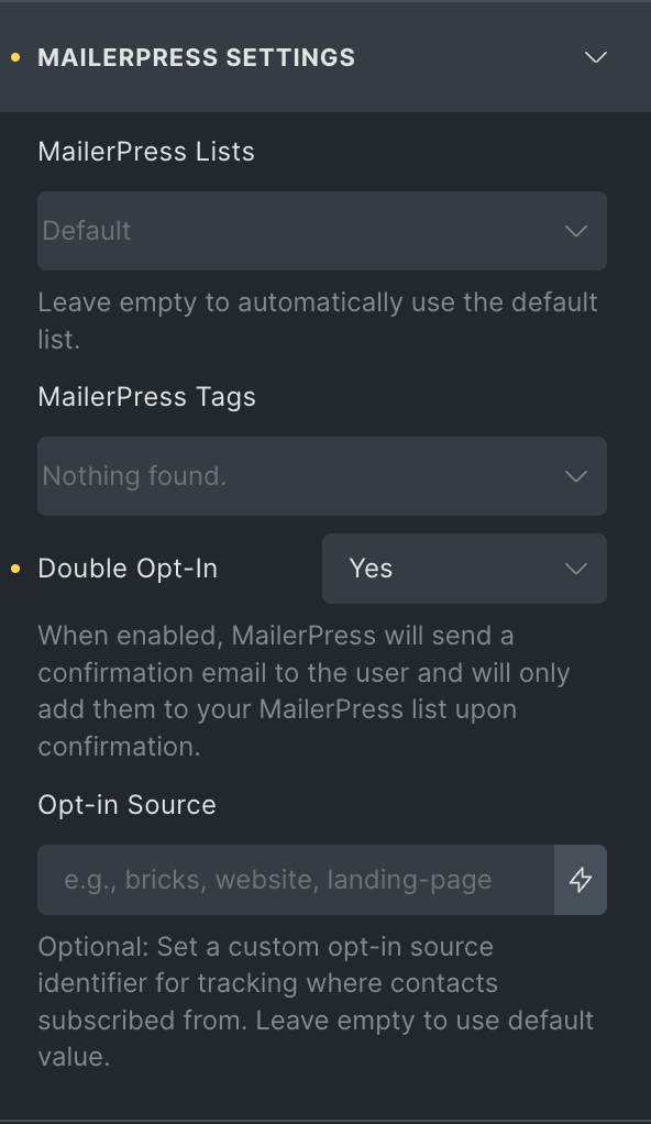 bricks mailerpress integration 3