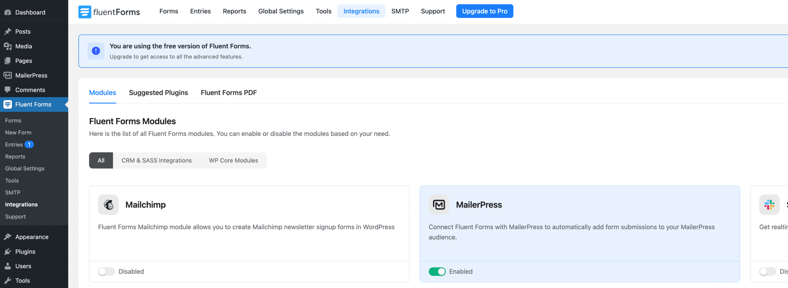 Fluent Forms integrations list
