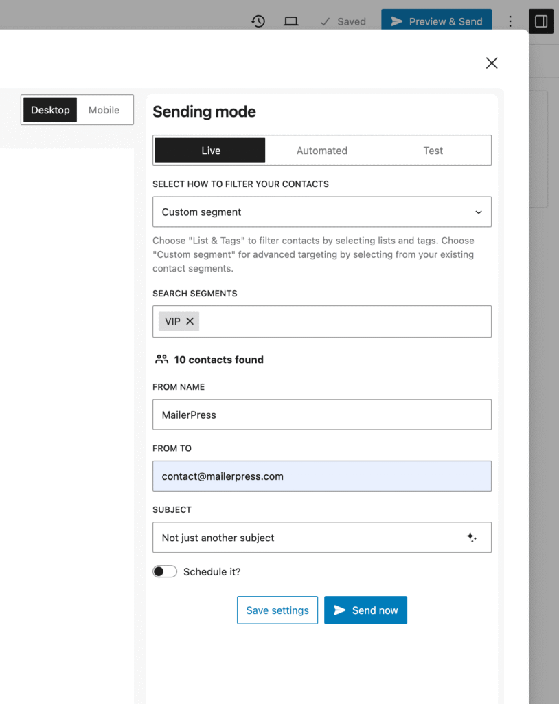 Envoyer des emails à des segments spécifiques - MailerPress
