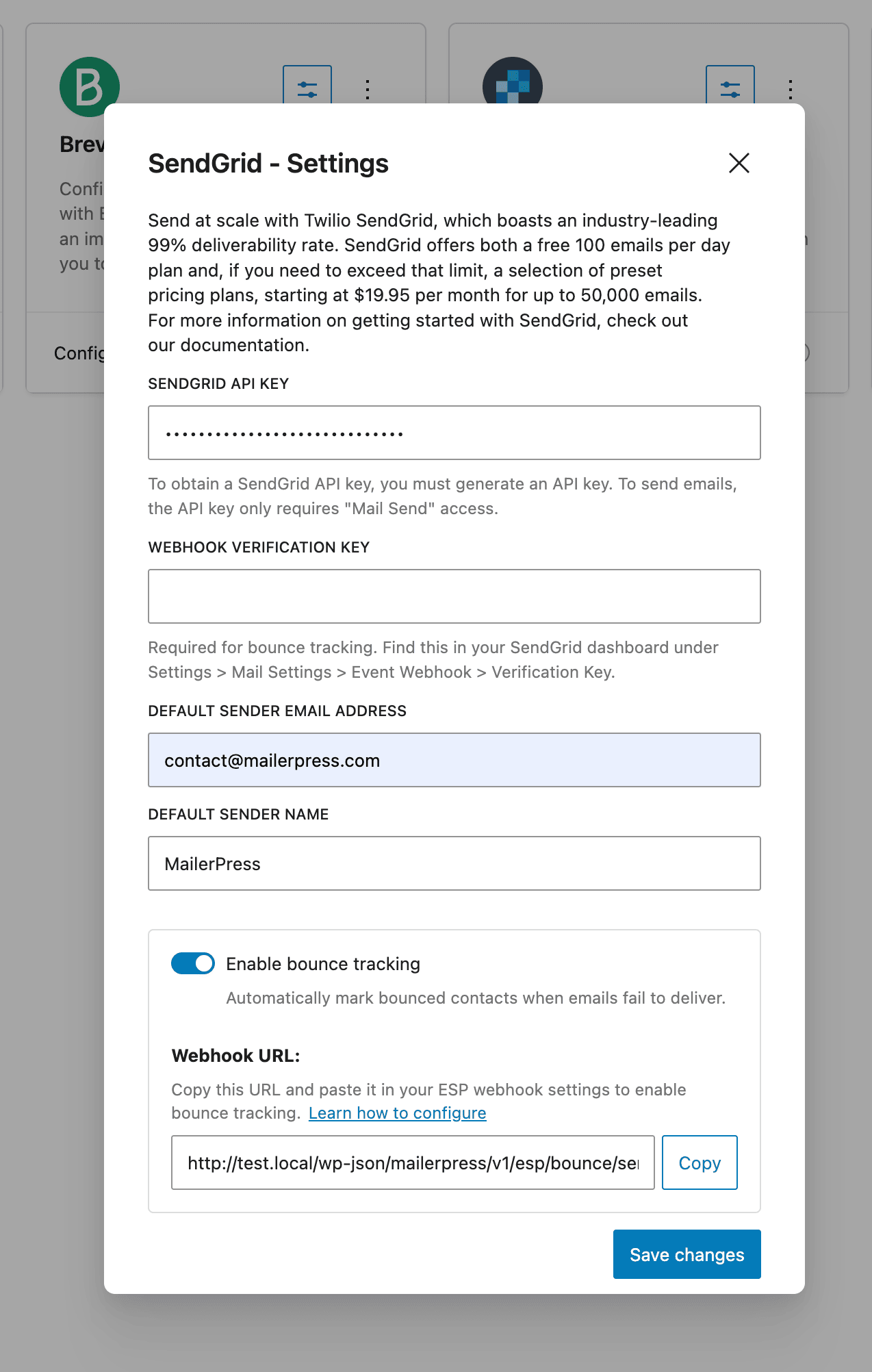SendGrid settings - MailerPress