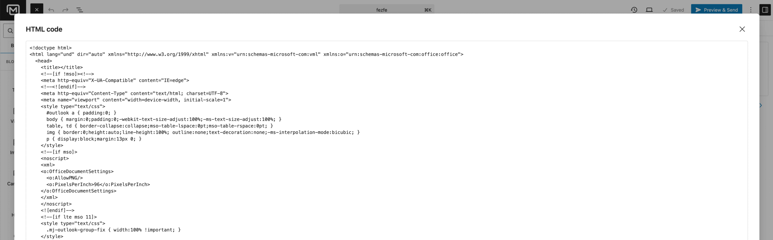 HTML code modal - MailerPress