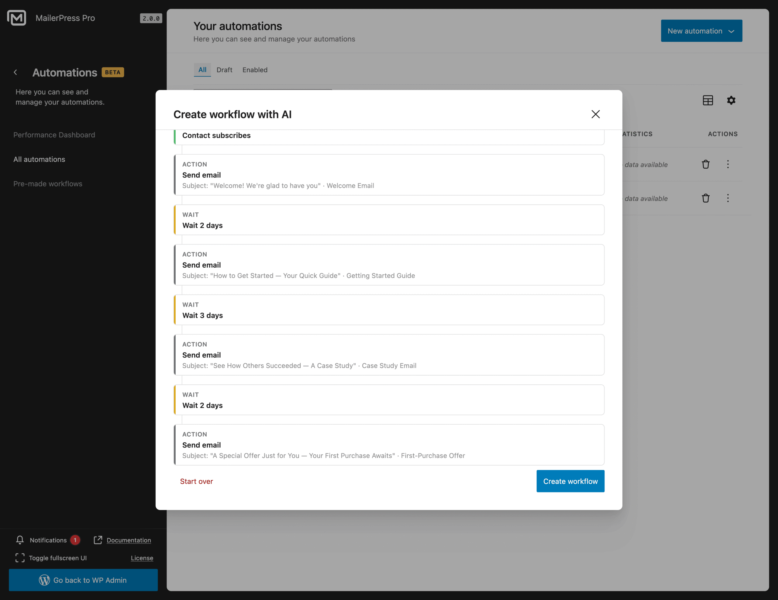 Preview your AI workflow - MailerPress Pro