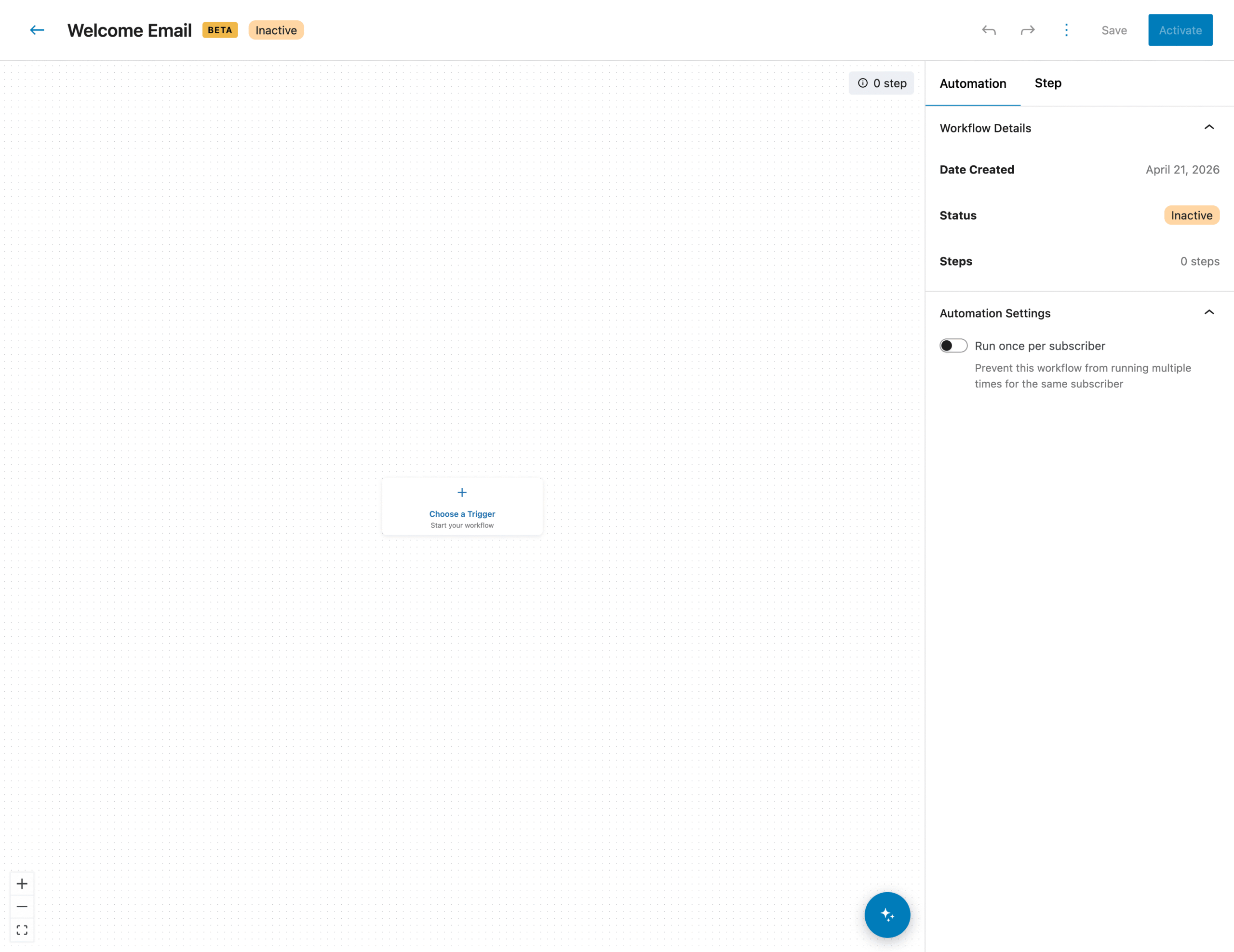 Empty automation workflow - MailerPress