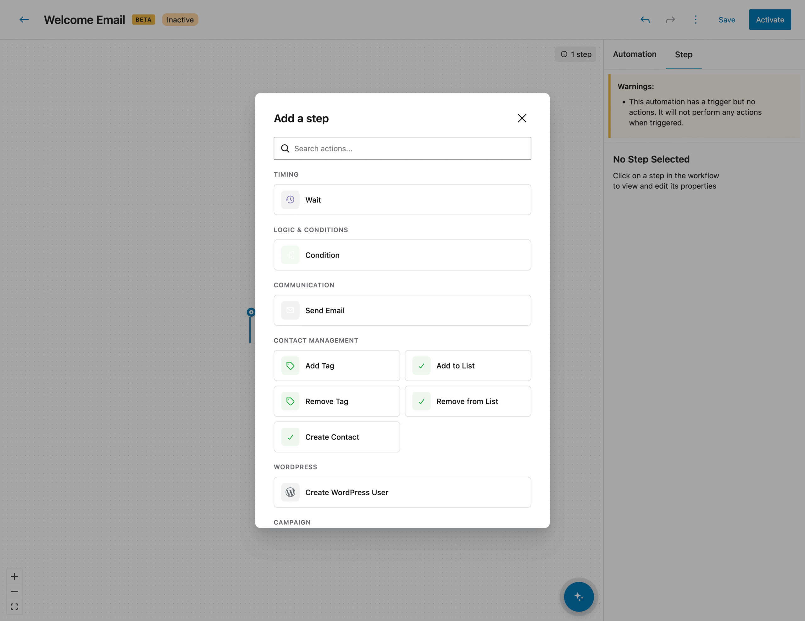 Choose an action - MailerPress