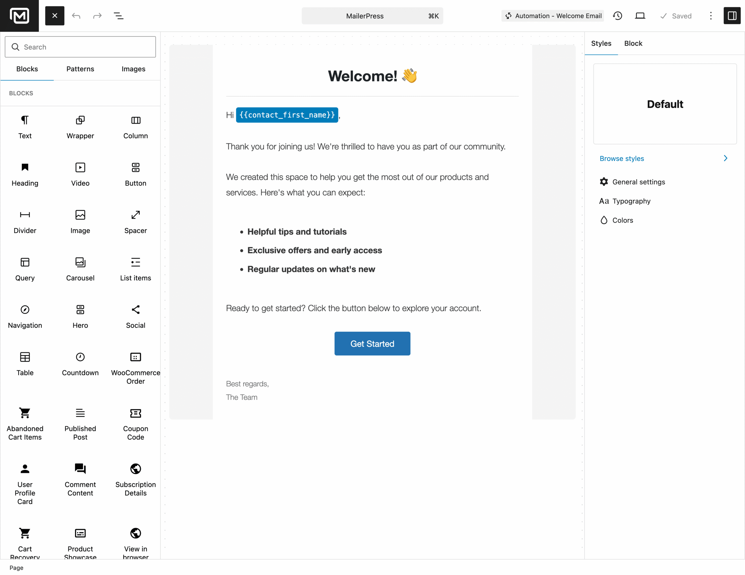 Welcome Email pre-made template - MailerPress
