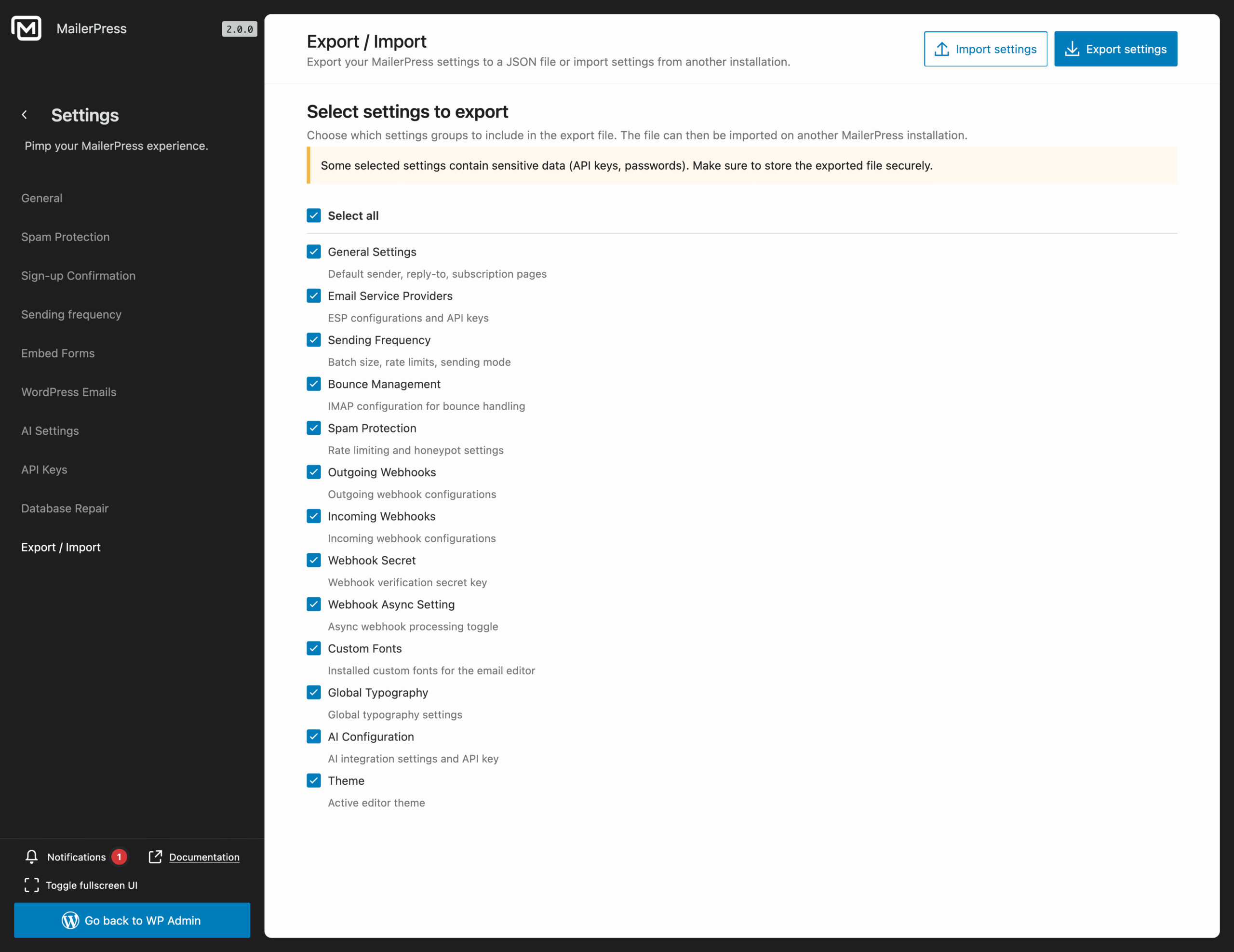 export import mailerpress