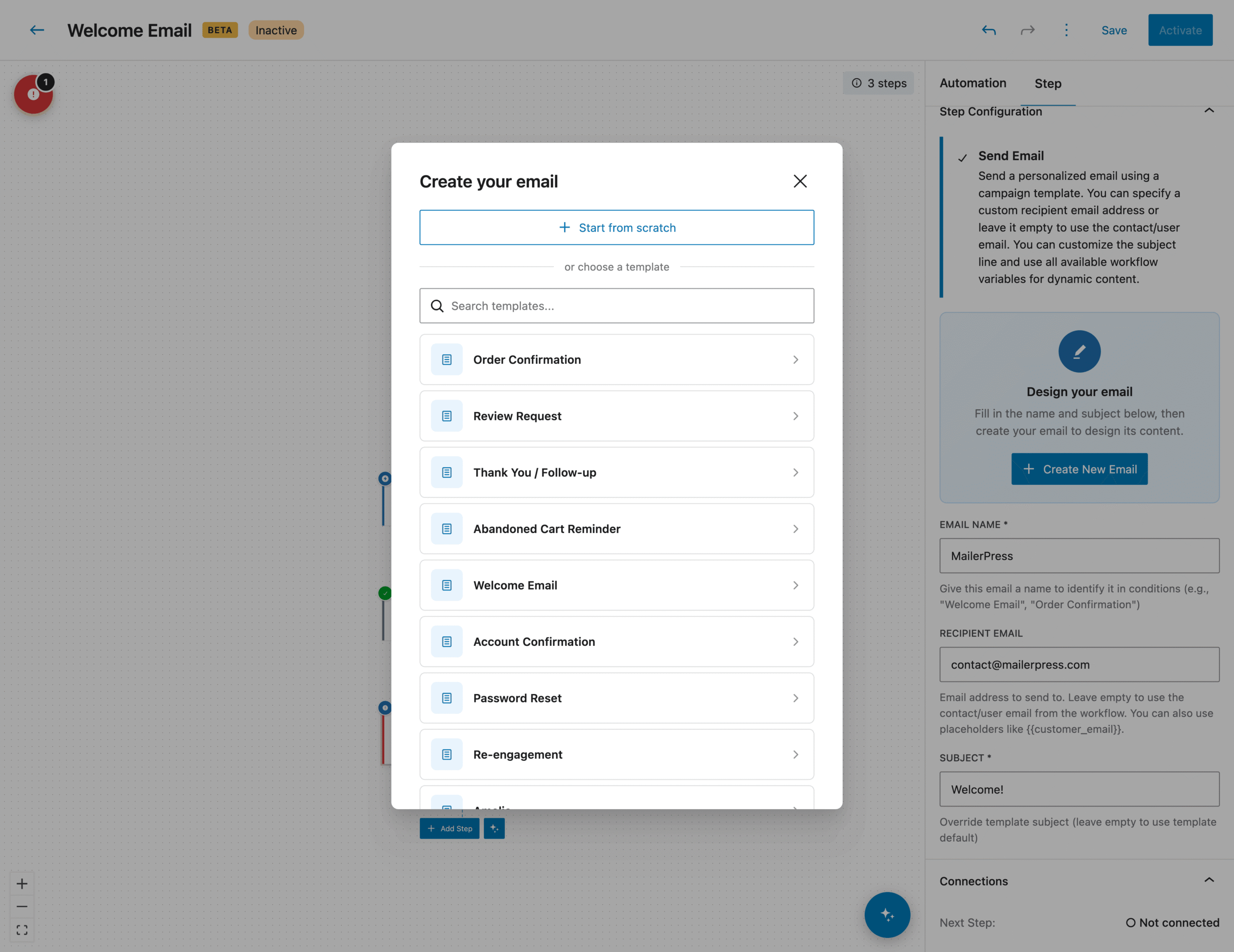 mailerpress automations first workflow 8