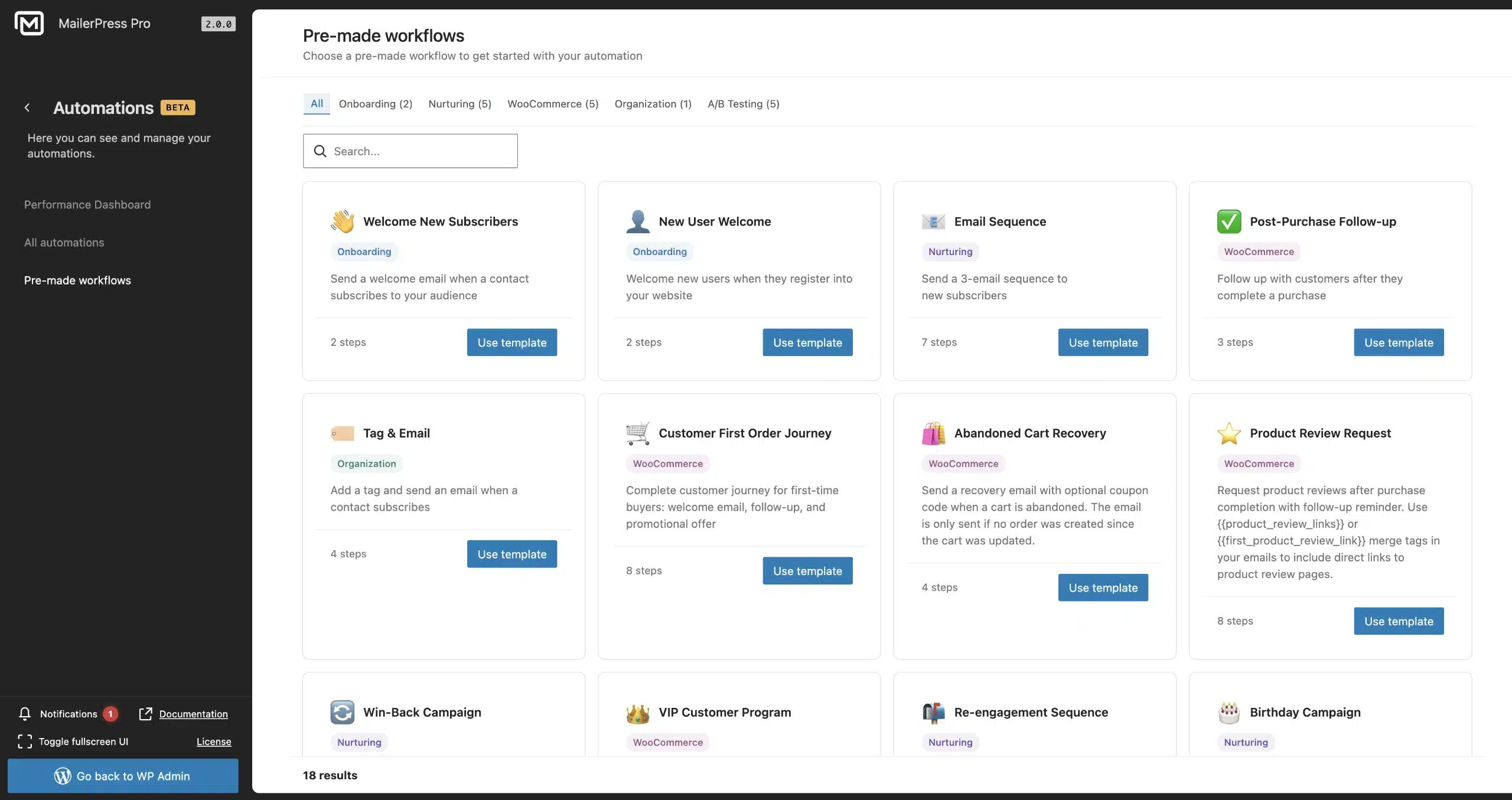 Flux de travail d'automatisation prêts à l'emploi – MailerPress Pro