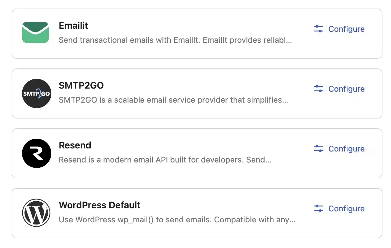 Available SMTP providers in MailerPress